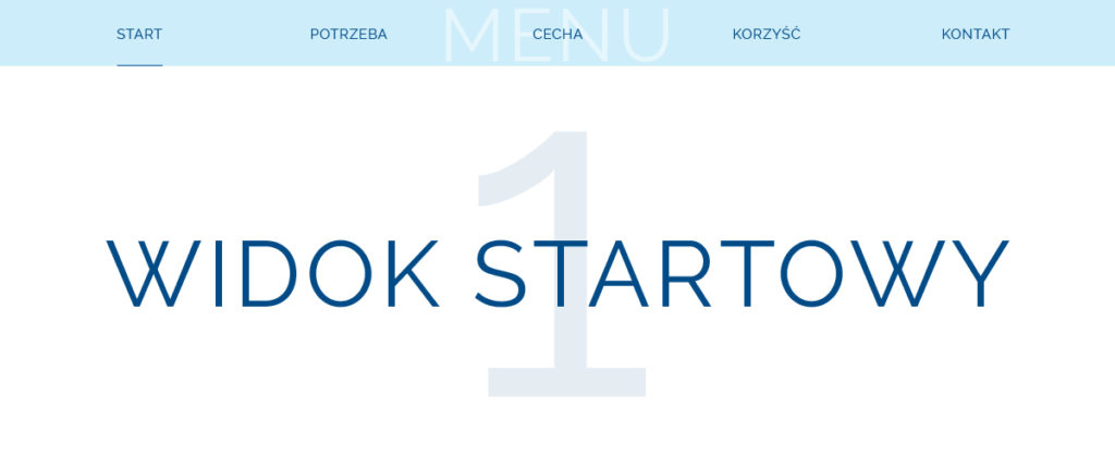 Landing page - 1 etap - widok startowy