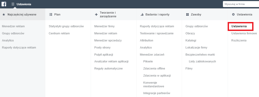 Faktury z facebooka - krok 1 - ustawienia  (screen)