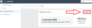 Faktura facebook ads - opcja "zarządzaj" - screen
