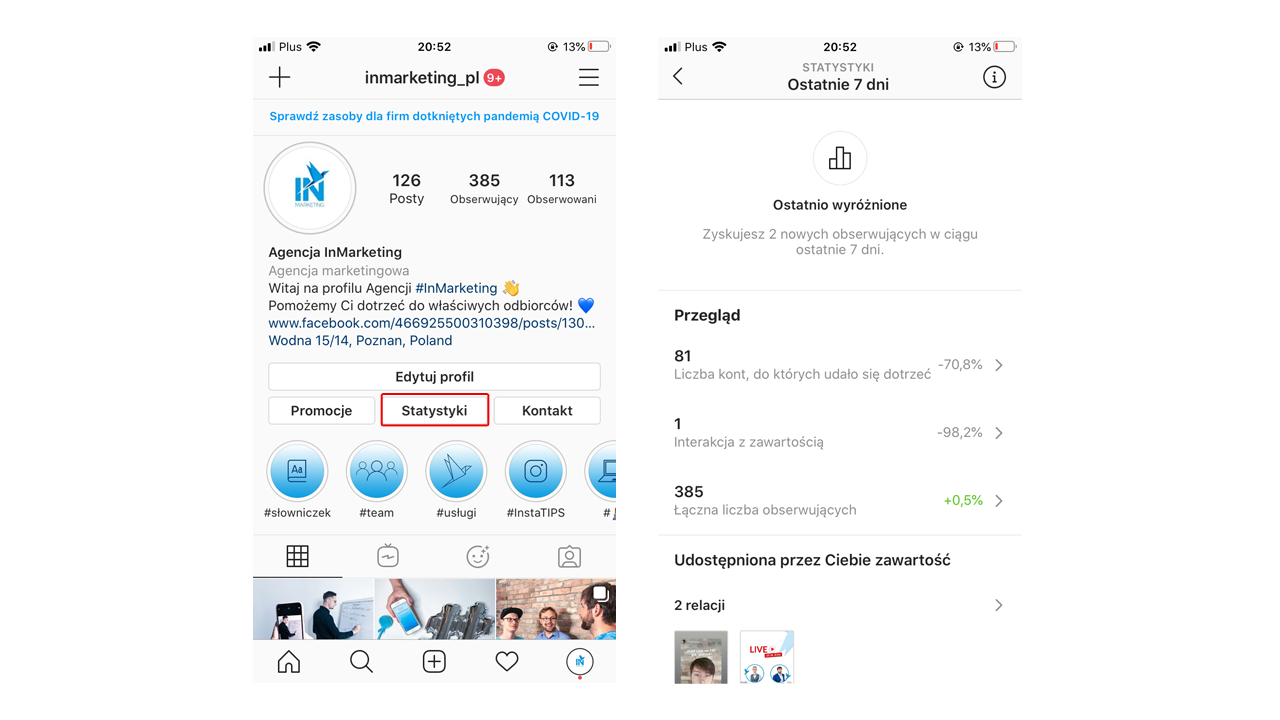 Statystyki na Instagramie bezpośrednio w aplikacji