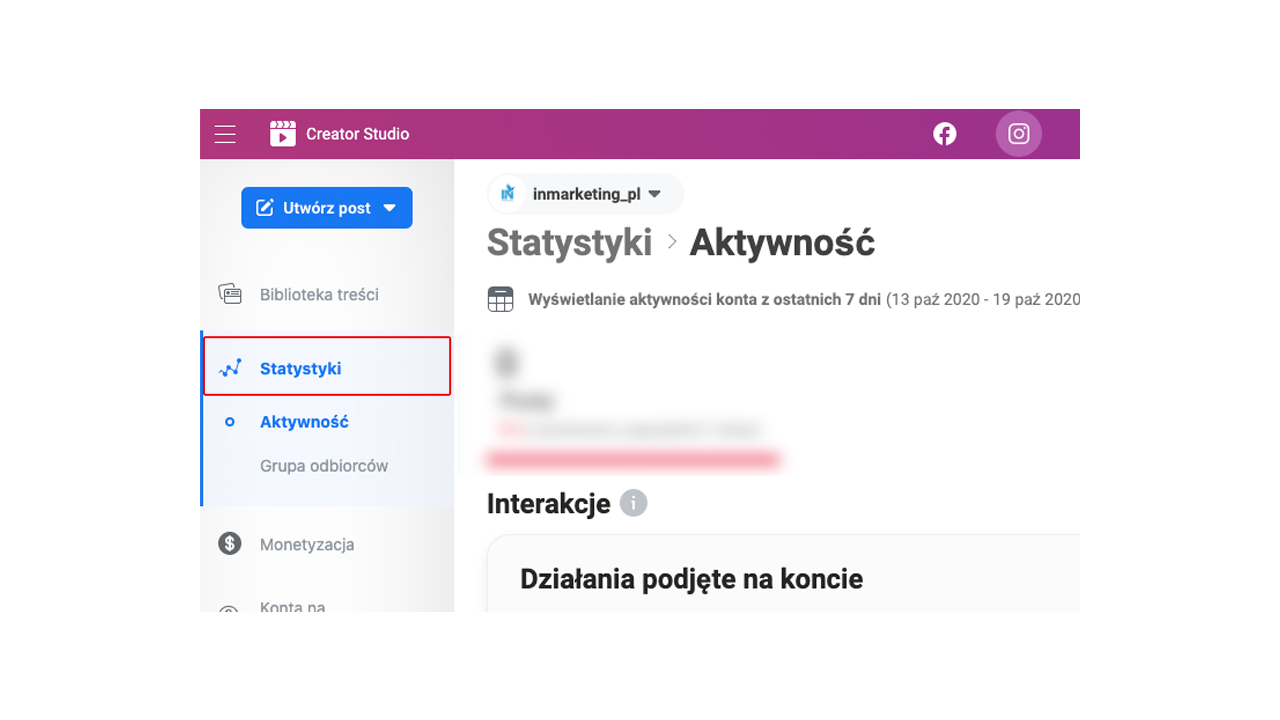 Statystyki na Instagramie za pomocą Creator Studio.